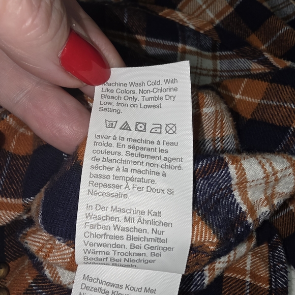 J. Crew Men's XL Plaid Flannel Shirt Navy Rust Orange 100% Cotton Lumberjack - Picture 5 of 8